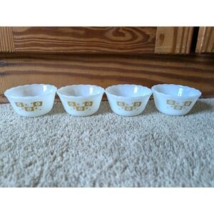 Vintage Fire King‎ Atomic Star White Bowls Yellow Starburst Design Milk Glass